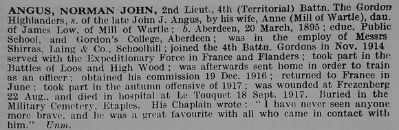 Angus N J 2nd Lt 4th Gordon Highlanders