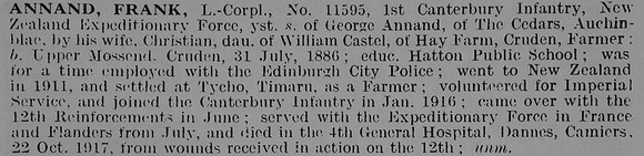Annand F L/Cpl 11592 New Zealand Expeditionary Force