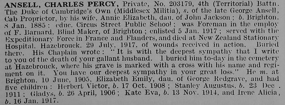 Ansell C P Pte 203179 4th Middlesex Regiment