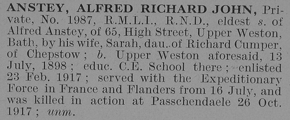 Anstey A R J Pte 1987 Royal Marine Light Infantry RND Obit De Ruvignys Roll Of Honour Vol 3