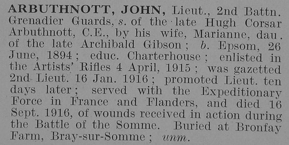 Arbuthnott J Lt 2nd Grenadier Guards Obit De Ruvignys Roll Of Honour Vol 3
