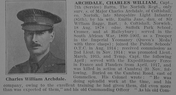 Archdale C W Captain 7th Norfolk Regt Obit De Ruvignys Roll Of Honour Vol 3