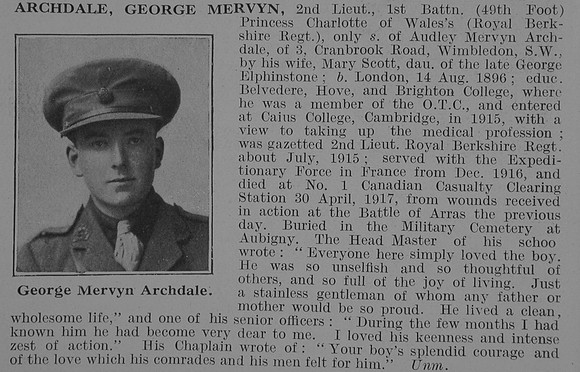 Archdale G M 2nd Lt 1st Royal Berkshire Regiment Obit De Ruvignys Roll Of Honour Vol 3