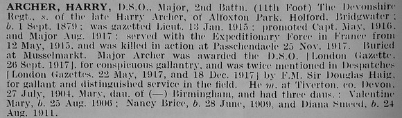 Archer H Major DSO 2nd Devonshire Regiment