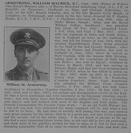 Armstrong W M Captain MC 10th Hussars Obit Part 1 De Ruvignys Roll Of Honour Vol 3