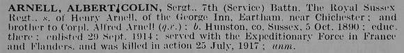 Arnell A C Sergt 7th Royal Sussex Regiment