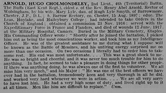 Arnold H C 2nd Lt 4th East Kent Regiment