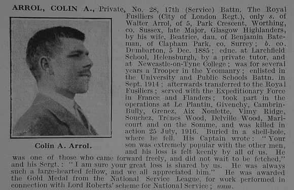 Arrol C A Pte 17th Royal Fusiliers Obit De Ruvignys Roll Of Honour Vol 3