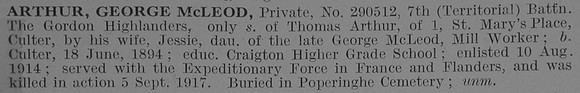Arthur G M Pte 7th Gordon Highlanders De Ruvignys Roll Of Honour Vol 3