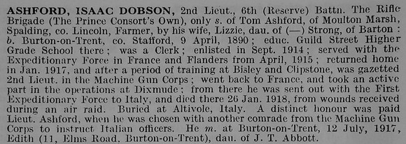 Ashford I D 2nd Lt 6th Rifle Brigade
