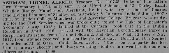 Ashman L A Tpr 110735 Duke Of Lancaster's Yeomanry