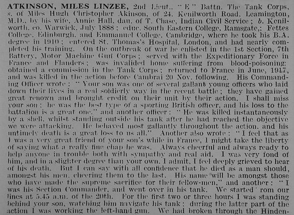 Atkinson M L 2nd Lt Tank Corps Obit Part 1