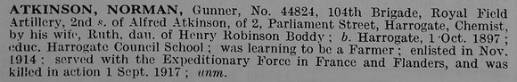 Atkinson N Gnr 44824 Royal Field Artillery