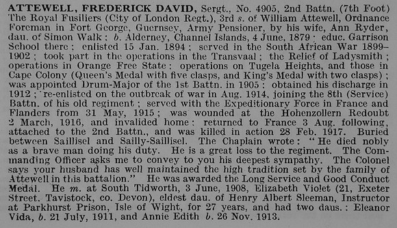 Attewell F D Sergt 4905 2nd Royal Fusiliers
