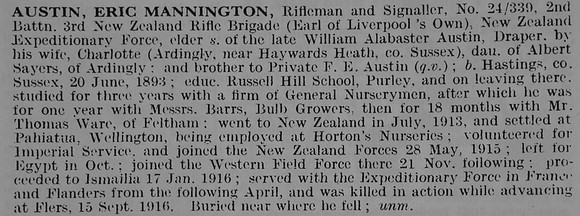 Austin E M Rfn 24/339 New Zealand Rifle Brigade