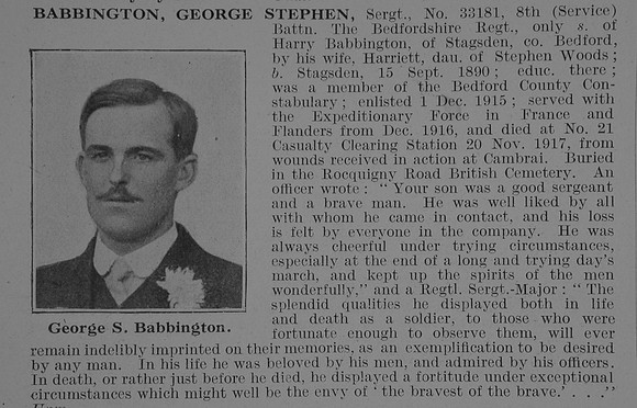 Babbington G S Sergt 8th Beds Regt Obit De Ruvignys Roll Of Honour Vol 3
