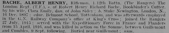 Bache A H Rfn 12th London Regiment