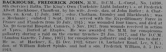 Backhouse F J L/Cpl DCM MM 14398 8th KOYLI