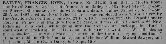 Bailey F J Pte 21240 2nd Royal Sussex Regiment