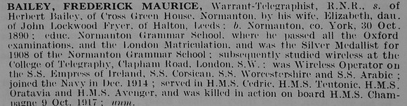 Bailey F M Warr Tel Royal Naval Reserve