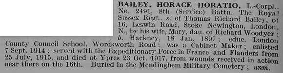 Bailey H H L/Cpl 2491 8th Royal Sussex Regiment