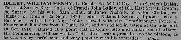 Bailey W H L/Cpl 592 7th East Surrey Regiment