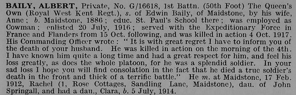 Baily A Pte G/16618 1st Royal West Kent Regiment
