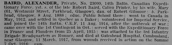 Baird A Pte 23099 14th Canadian Expeditionary Force