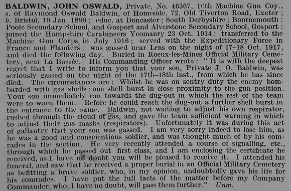 Baldwin J O Pte 46367 Machine Gun Corps
