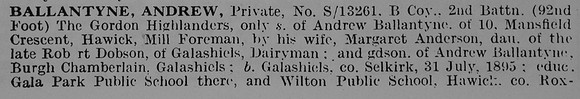 Ballantyne A Pte S/13261 2nd Gordon Highlanders Obit Part 1
