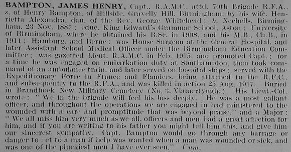 Bampton J H Captain Royal Army Medical Corps