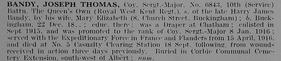Bandy J T CSM 6843 10th Royal West Kent Regiment