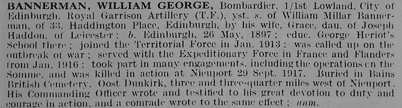 Bannerman W G Bdr Royal Garrison Artillery