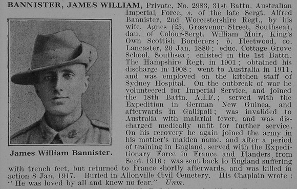 Bannister J W Pte 31st AIF Obit De Ruvignys Roll Of Honour Vol 3