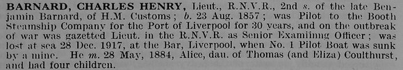 Barnard C H Lt HM Mersey Examination Vessel No 1 RNVR