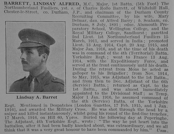 Barrett L A Major MC 1st Northumberland Fus Obit DR3
