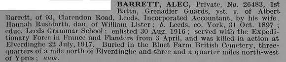 Barrett A Pte 26483 1st Grenadier Guards