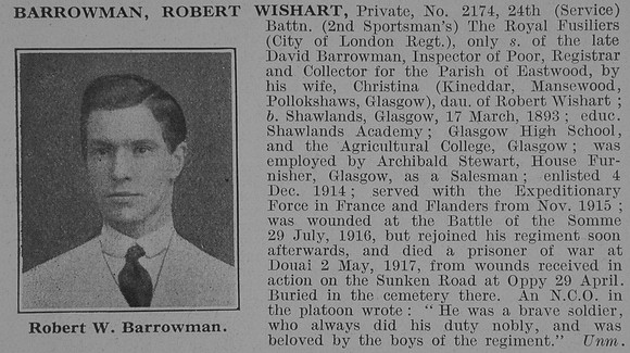 Barrowman R W Pte 24th Royal Fusiliers Obit DR3