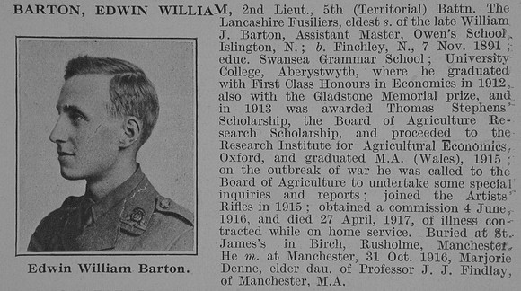 Barton E W 2nd Lt 5th Lancashire Fusiliers Obit De Ruvignys Roll Of Honour Vol 3