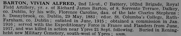Barton V A 2nd Lt Royal Field Artillery