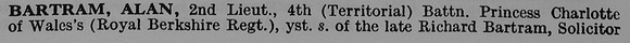 Bartram A 2nd Lt 4th Royal Berkshire Regiment Obit Part 1
