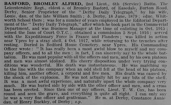 Basford B A 2nd Lt 6th Leicestershire Regiment