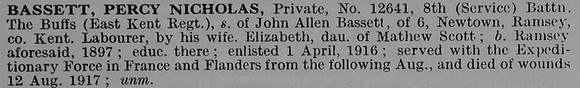 Bassett P N Pte 12641 8th East Kent Regiment