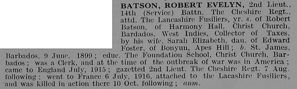 Batson R E 2nd Lt 14th Cheshire Regiment