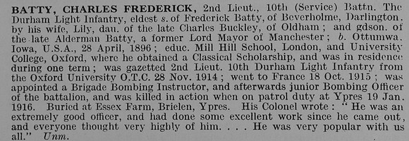 Batty C F 2nd Lt 10th Durham Light Infantry
