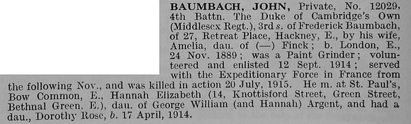 Baumbach J Pte 12029 4th Middlesex Regiment