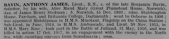 Bavin A J Lt HMS Mary Rose Royal Navy
