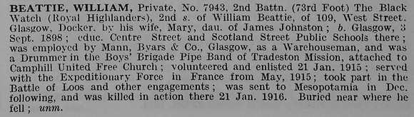 Beattie W Pte 7943 2nd Black Watch