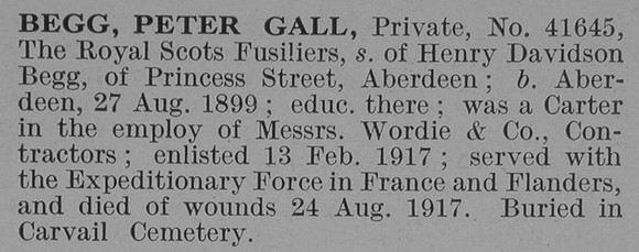 Begg P G Pte Royal Scots Fusiliers Obit De Ruvignys Roll Of Honour Vol 3