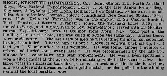 Begg K H CSM 12/510 15th North Auckland Regiment
